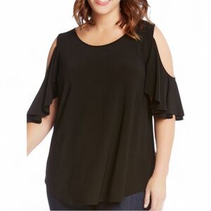 Karen Kane Flutter Sleeve Jersey Top Black 1X